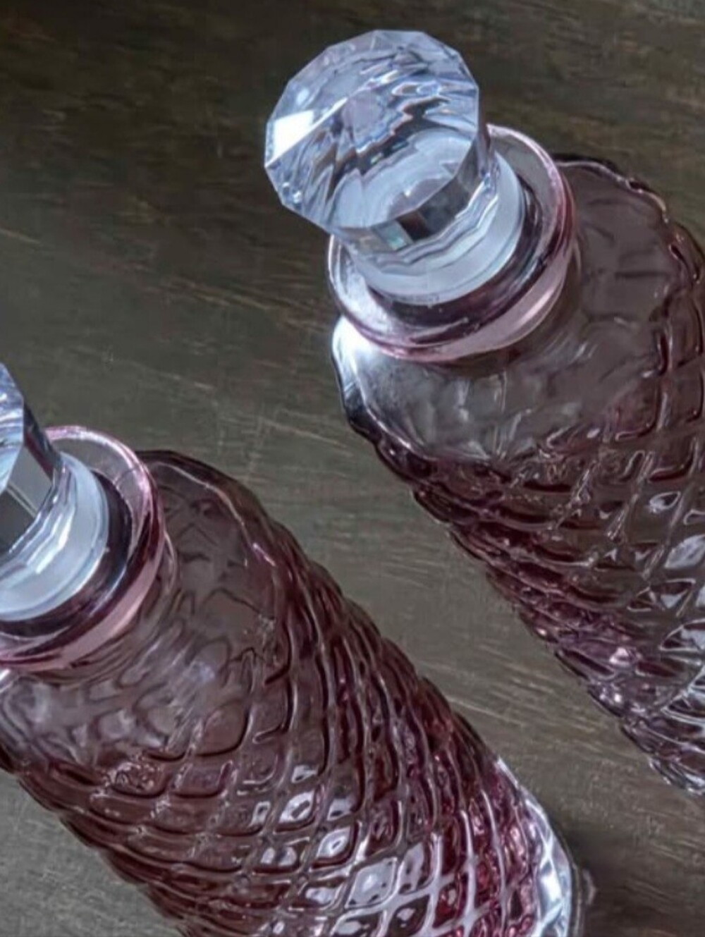 (2) Light Pink Vanity Jars w/faux Crystal Top Seals. - Picture 2 of 5